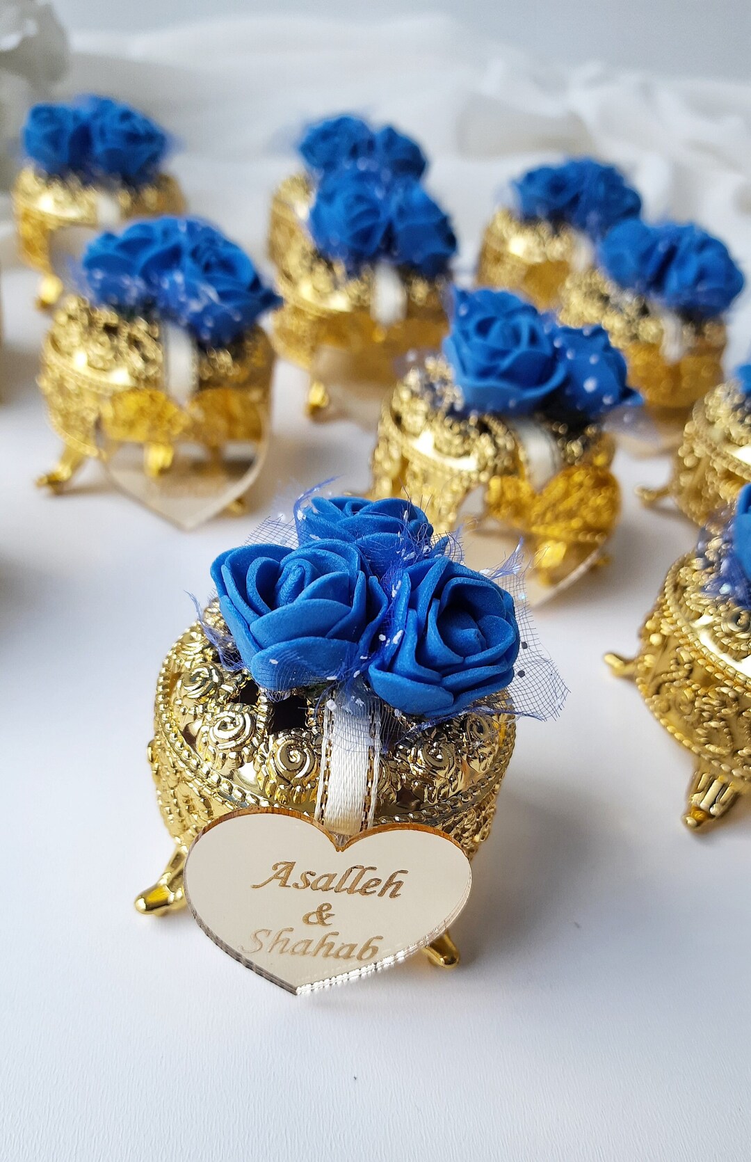 Person Royal Blue Flowers Box,gold Colored Small Plastic Box Favors
