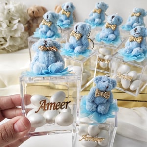 Teddy Bear Baby Showers Favors,Baby Shower Party Favors,Teddy Bear Keychain,Blue Teddy Bear Gifts Box,Baptism Favors,Custom Boxes Favors