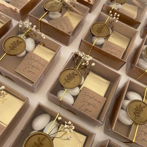 Personalized Rustic Favor Box, Chocolate & Dragee, Wedding, Baptism