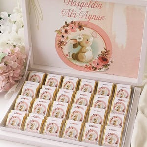 Personalized Chocolate Favor, Baby Chocolate Box, New Born Chocolate Gİfts, Baby Shower Favor, Chocolates for Christening Guests, Birthday