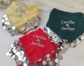 Personalized Henna Handkerchief: Embroidered Organza Scarf, Halay Accessory