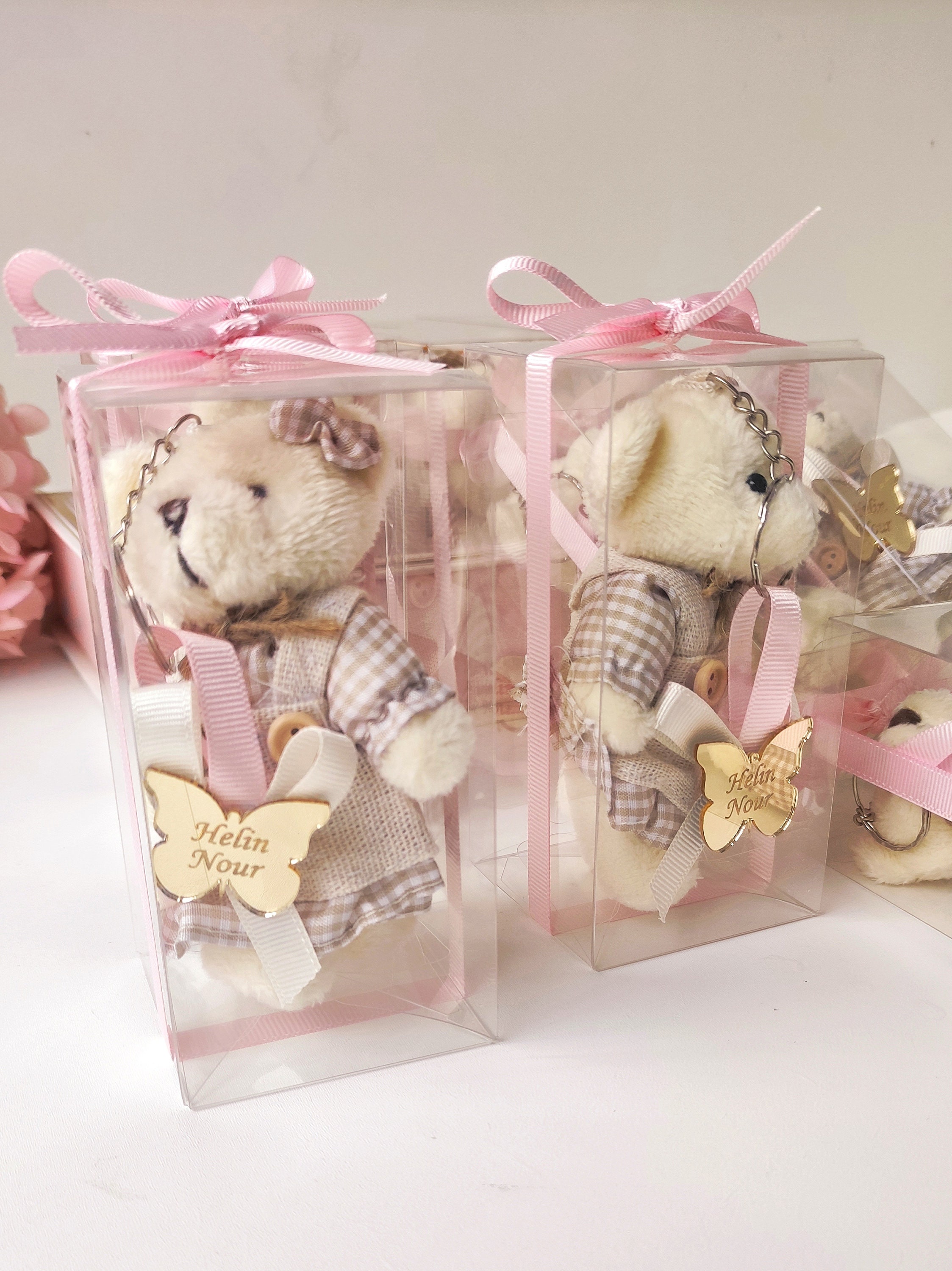 Custom Teddy Bear Keychain, Baby Girl Shower Favors - Etsy
