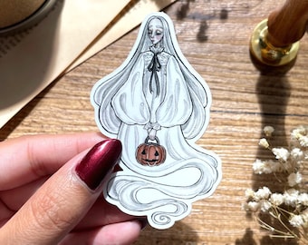 Ghost Girl Sticker | Cute Spooky Halloween Vinyl Sticker | Victorian Gothic Ghost Journal Sticker | Little Ghostie Die-Cut Sticker