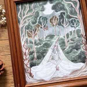 Unicorn Bride Art Print | Enchanted Forest Wall Decor | Vintage Fairytale Illustration | Mystical Fantasy Wall Art | Dark Cottagecore Art