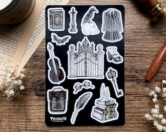 Gothic Academia Sticker Bogen | Viktorianische literarische Aufklebersammlung | Gruselige Bullet Journal Aufkleber | Elegantes Dark Academia Aufkleber Set