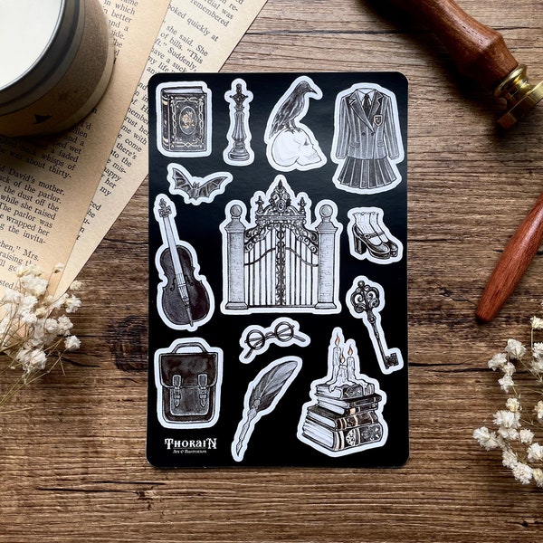 Gothic Academia Sticker Sheet | Victorian Literary Sticker Collection | Spooky Bullet Journal Stickers | Elegant Dark Academia Sticker Set