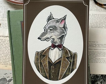 Grafika z wilkiem w stylu vintage | Dekoracja pokoju Dark Academia | Sztuka antyczna | Dekoracja mieszkania Dark Academia | Plakat z ilustracją w stylu vintage