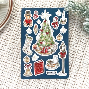 feuille d'autocollants de Noël vintage | Ensemble d'autocollants de Noël victoriens classiques | Stickers des Fêtes douillets | Feuille d'autocollants magiques festifs en vinyle