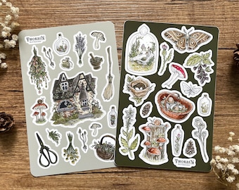 BUNDLE: Dark Cottagecore Sticker Sheets | Green Witch Journal Stickers | Goblincore Sticker Set | Vintage Woodland Stickers | Cottage Witch