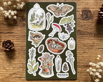 Dark Cottagecore Sticker Sheet | Green Witch Journal Stickers | Goblincore Sticker Set | Vintage Woodland Stickers | Cottagegoth Stickers