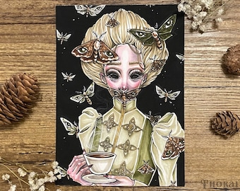 Gothic Victorian Lady Art Print | Dark Wall Decor | Witchy Moth Wall Art | Gothic Home Decor | Dark Cottagecore Artwork | Vintage Art