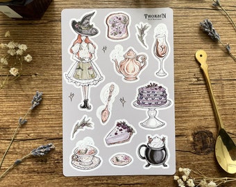 LIMITED EDITION Hexen Cafe Sticker Bogen | Herbalcore Lila Witchy Sticker-Pack | Kaffee Hexe Journaling Aufkleber Set | Tee Hexe Sticker