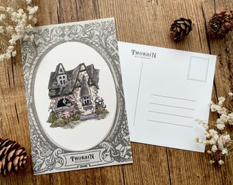 Cottage Witch Postcard | Aesthetic Cottagecore Stationery | Fairytale Cottage Illustration | Cozy Snail Mail Set | Woodland Cottage Print