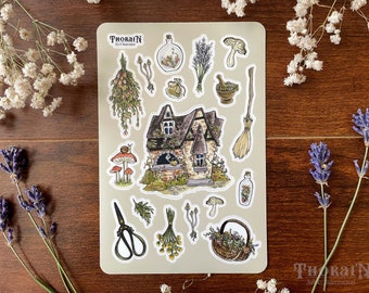 Cottage Witch Sticker Sheet | Witchy Journal Stickers | Dark Cottagecore Sticker Set | Vintage Fairytale Stickers | Whimsical Witch Pack