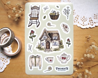 Cottagecore Sticker Sheet | Aesthetic Cottagecore Stationery | Fairytale Stickers | Cottagecore Journal Stickers | Fairytale Scrapbooking
