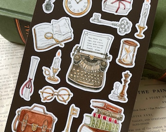 Dark Academia Sticker Sheet | Dark Academia Journal Sticker Set | Antique Vintage Bujo Sticker Set | Cozy Library Sticker Pack
