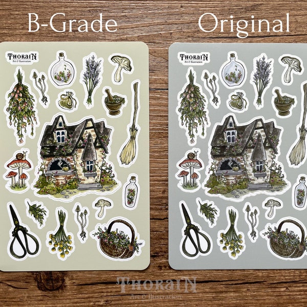 B-GRADE Cottage Witch Sticker Sheet | Witchy Journal Stickers | Aesthetic Cottagecore Sticker Set | Vintage Fairytale Witch Stickers