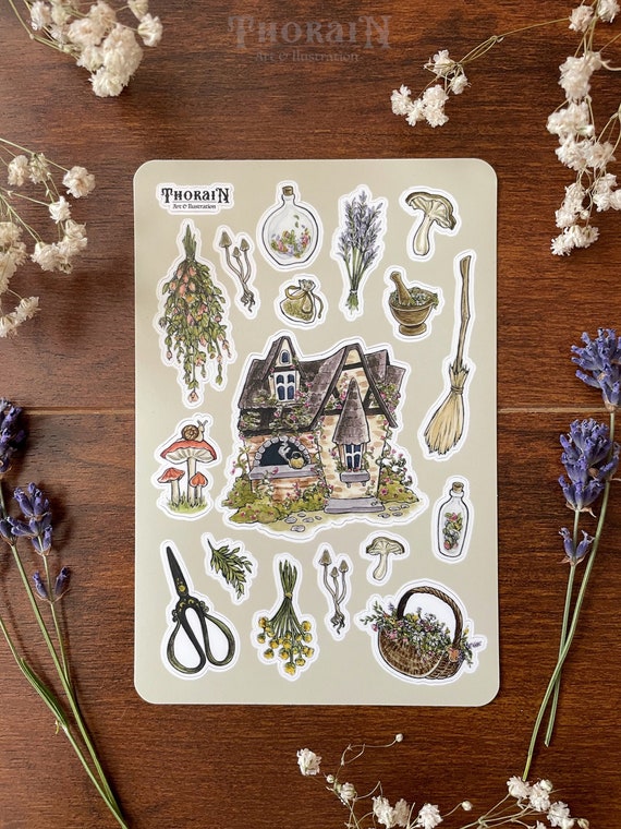 Cottage Witch Sticker Sheet Witchy Journal Stickers Dark Cottagecore  Sticker Set Vintage Fairytale Stickers Whimsical Witch Pack 
