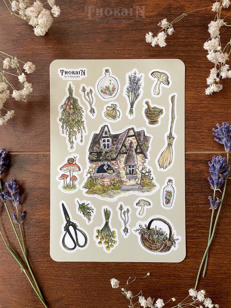 Cottage Witch Sticker Sheet Witchy Journal Stickers Dark - Etsy