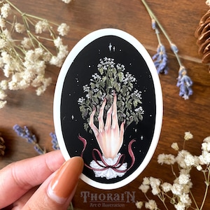 Viktorianischer Gothic Hexe Aufkleber | Dark Cottagecore Vinyl-Aufkleber | Cottage Hexe Aufkleber | Zauberhaftes Märchen-Briefpapier | Witchy Hand Sticker