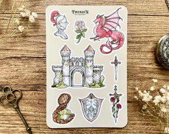Medieval Sticker Sheet | Fantasy Dragon Sticker Collection | Royal Knight Journal Stickers | Middle Ages Renaissance Faire Sticker Set