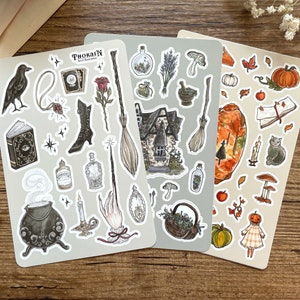 Lot d'autocollants esthétiques sorcière | Stickers sorcière victorienne | Feuille d'autocollants de sorcière de cottage | Ensemble d'autocollants de sorcière d'automne | Pack de journaux Witchy