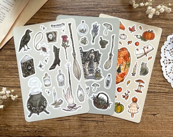 Witchy Aesthetic Sticker Bundle | Victorian Witch Stickers | Cottage Witch Sticker Sheet | Autumn Witch Sticker Set | Witchy Journal Pack