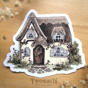 Cozy Cottage Sticker | Aesthetic Cottagecore Stationery | Fairytale Stickers | Fine Art Stickers | Illustrated Cottage Vinyl Sticker