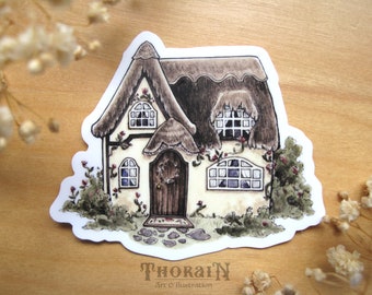 Cozy Cottage Sticker | Aesthetic Cottagecore Stationery | Fairytale Stickers | Fine Art Stickers | Illustrated Cottage Vinyl Sticker