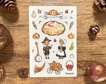 Harvest Town Sticker Sheet | Pumpkin Village Stickers | Cozy Cottagecore Fall Aesthetic Sticker Set | Whimsical Autumn Sticker Sheet