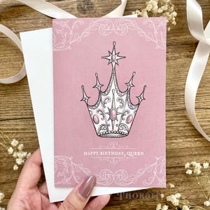 Princess Birthday Card | Happy Birthday Queen Card | Elegant Illustrated Greeting Card | Pastel Pink Birthday Card | Blank Royal Card Set