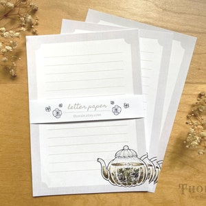 Hojas de papel para cartas con diseño de tetera con motivos florales / Juego de cartas estéticas para escribir / Kit de cartas para amigos por correspondencia para la hora del té / Juego de papelería para fiestas de té con motivos florales extravagantes