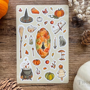 Foglio di adesivi magici autunnali / Adesivi per diario delle streghe / Set di adesivi estetici autunnali Cozy Cottagecore / Adesivi per streghe Whimsical Cottage