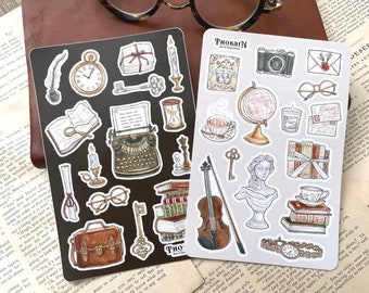 BUNDLE: Dark Academia Sticker Sheet | Light Academia Journal Sticker Set | Antique Vintage Bujo Sticker Set | Cozy Library Sticker Bundle