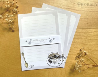 Floral Tea Cup Letter Paper Sheets | Aesthetic Letter Writing Set | Tea Time Penpal Letter Kit | Whimsical Floral Tea Party Stationery Set