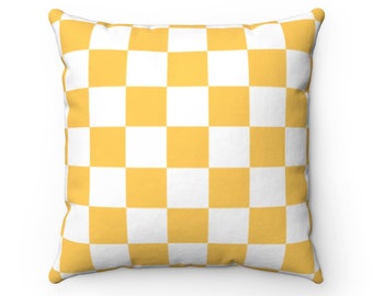 Spun Polyester Square Pillow, decorative throw pillow, accent pillow, Pillow Cover, Checkered pattern, Yellow Pillow