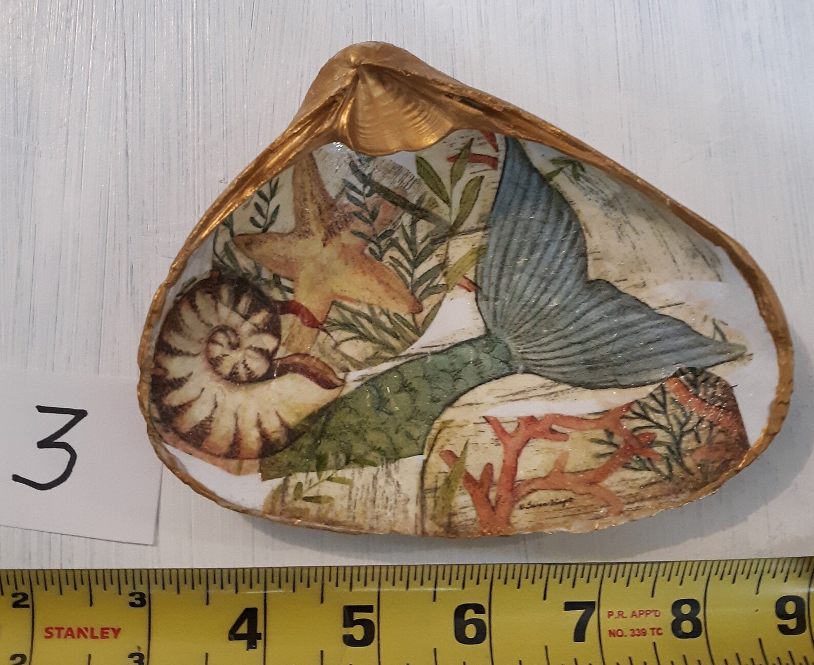 Large Decoupage Clam Shell Mermaid Conch Starfish Gold Etsy