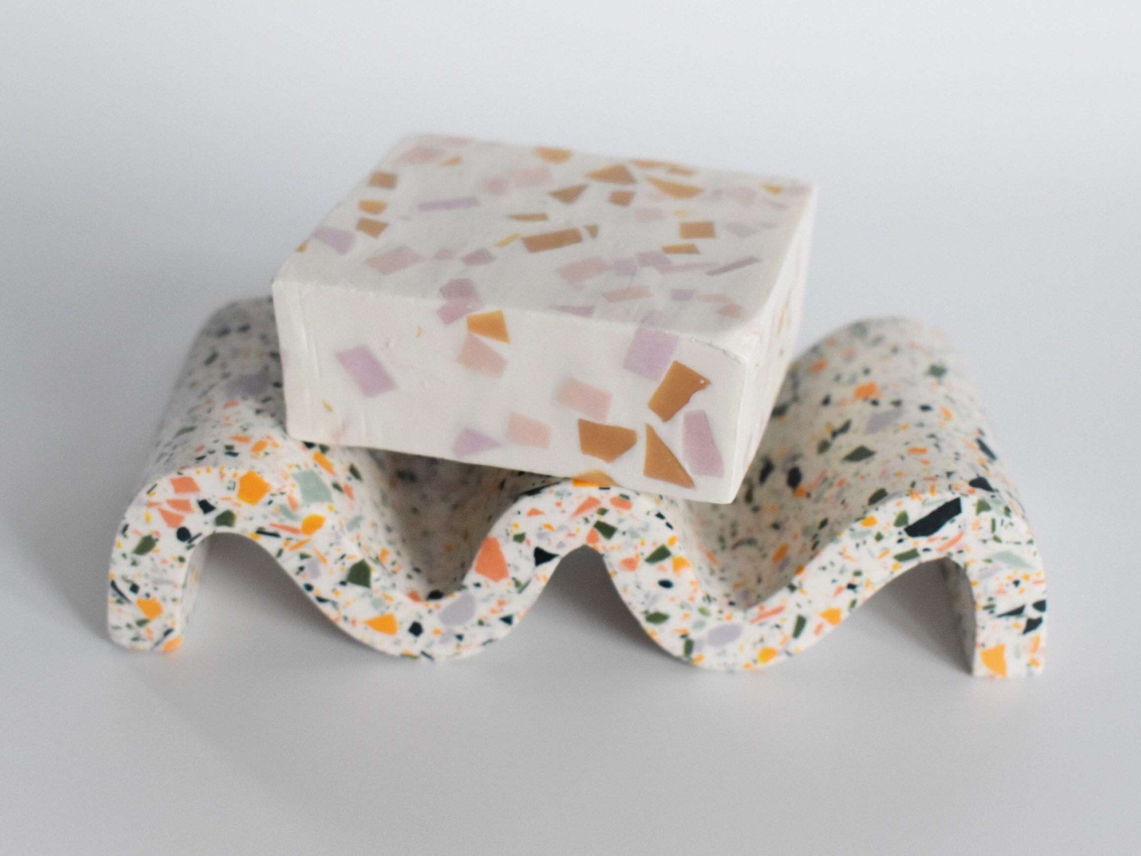 Handmade White Jesmonite Wiggle Soap Dish With Sage Green Etsy