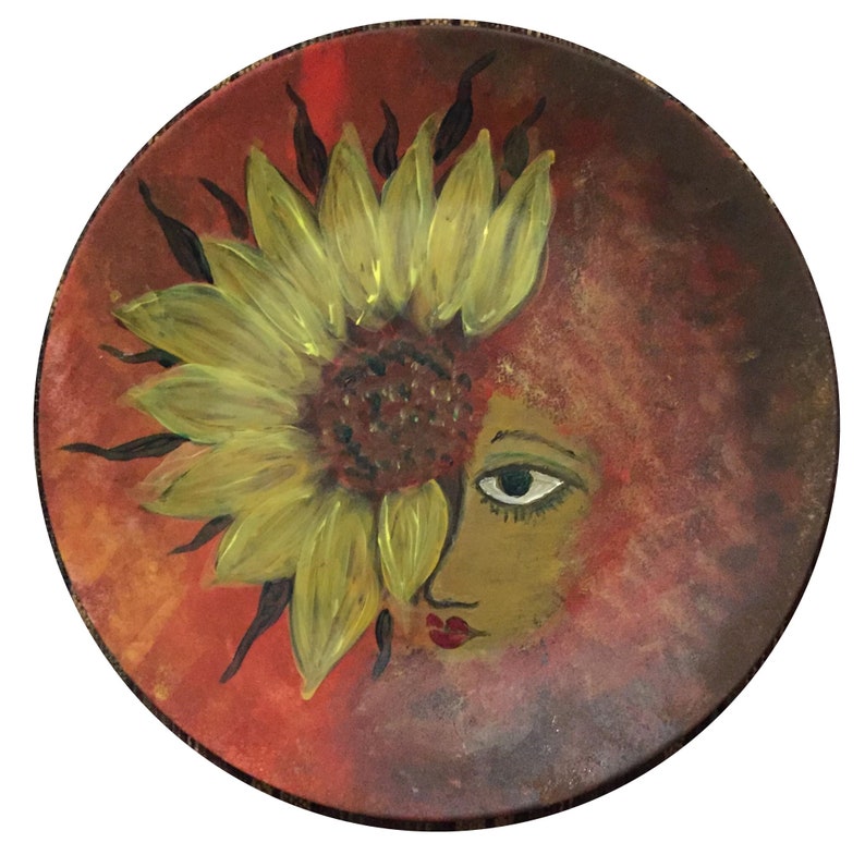 Sunflower Upcycled Acrylic Painting on 10.5 Plate