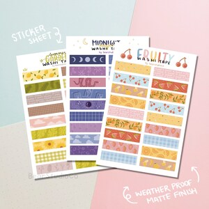 Washi Tape Sticker Sheets | Journal sticker, Scrapbook sticker, Planner sticker, Hand drawn, Matte Vinyl, Fruit washi tape, Plant washi tape