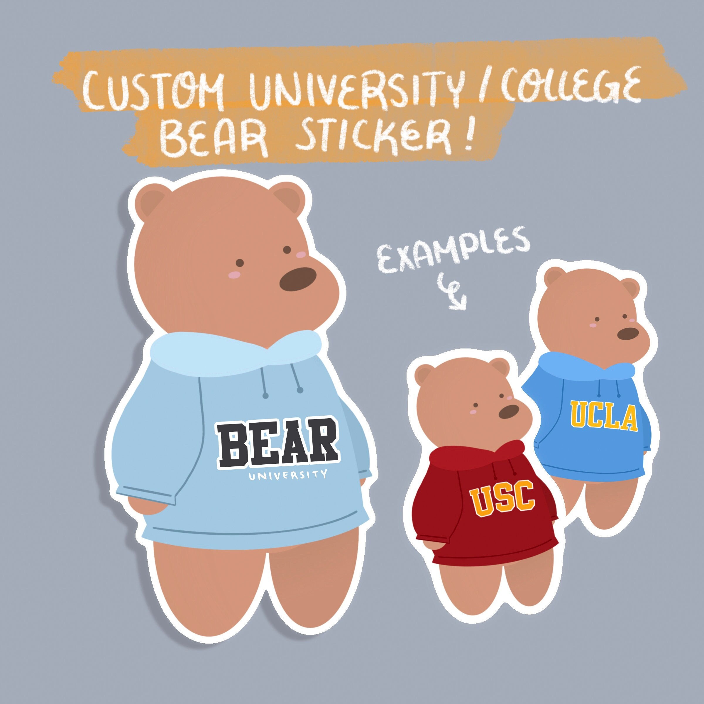 Custom Bear in University / College Hoodie Sticker |  Laptop sticker,…