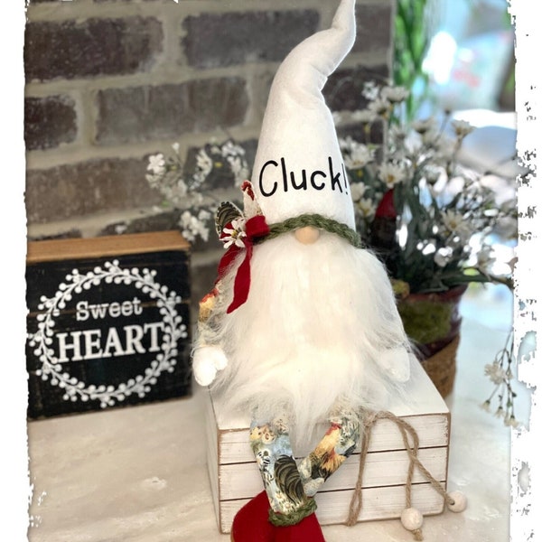 Chicken Gnome, Just a Girl Who Loves Chickens, Farmyard Gnome, Rooster Gnome, Barnyard Gnome, Farmhouse Decor, Large Sitting Gnome, Posable