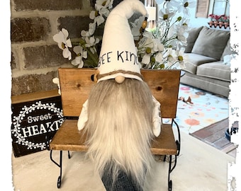 Bee Kind Gnome, Honeybee Gnome, Bee Decor, Kitchen Gnome, Farmhouse, Housewarming,  Large Sitting Gnome, Posable, Dangly Legs, Tiered Tray