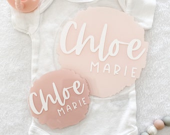 Personalized Baby Name Acrylic Disc / Hospital Announcement Sign / Baby Shower Gift / Newborn Baby Name Reveal / Baby Name Sign