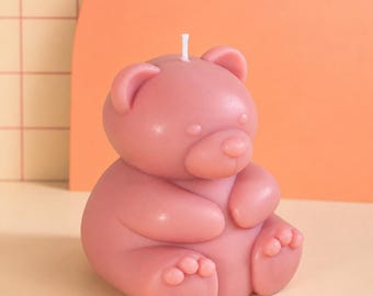 手作りのソイワックス製テディベアキャンドル – 愛らしいホームデコレーションアクセント