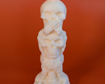 here no evil / speak no evil / see no evil Skull Pillar candle / Halloween Pillar Candle / Spooky Candle