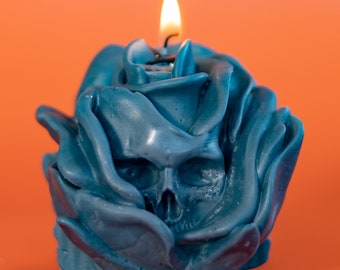 Vela de soja con forma de calavera y rosa: decoración gótica para el hogar