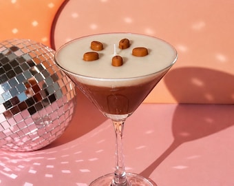 Espresso Martini-Kerze mit Kaffeebohnen, Kokosnuss-Wachs-Martini-Glas