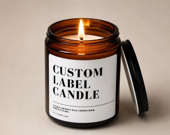 Custom Label Candle, Personalized Candle, Custom Scent Candle, 8 oz Amber Jar Candle, Personalized Gift, Wedding Favour, Corporate Gift