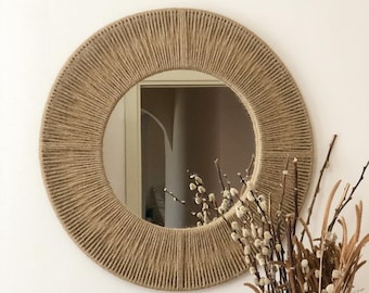 Jute Mirror, Single Round Jute Mirror, Boho Mirror, Wall Decoration, Bohemaian Decoration, Knitted Jute Rope Mirror,Fast Shipping